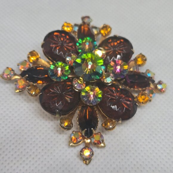 Starburst Brooch with Aurora Borealis Amber Stones